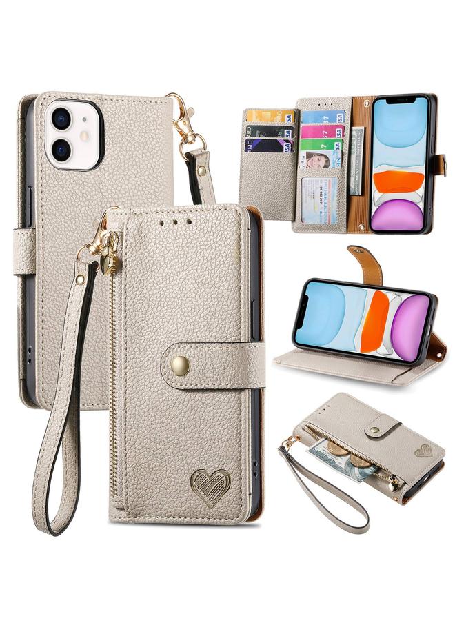 S-TOP Case For iPhone 11 Love Zipper Lanyard Leather Phone Case - Image 1