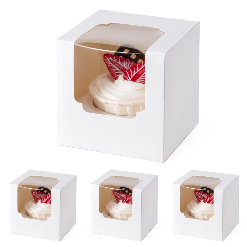 BOOMIBOO 25 Pack Individual Cupcake Containers, Cupcake Boxes with Window, Food Grade Cupcake Holders with Inserts, Stackable Deep Cupcake Carrier Easy Transport and Presentation (White) - Image 1
