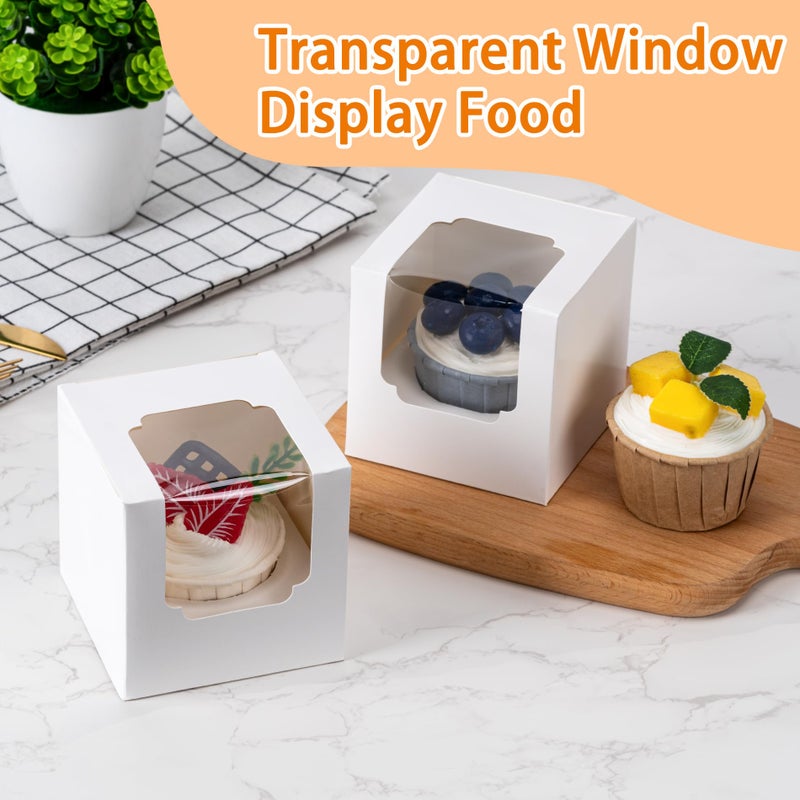 BOOMIBOO 25 Pack Individual Cupcake Containers, Cupcake Boxes with Window, Food Grade Cupcake Holders with Inserts, Stackable Deep Cupcake Carrier Easy Transport and Presentation (White) - Image 3