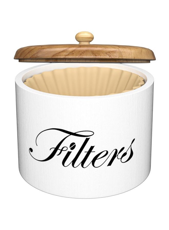 CORTNK Coffee Filter Holder, Wooden Coffee Filter Storage with Lid, Round Coffee Filter Container for Counter, Rustic Farmhouse Coffee Bar Accessories Decor (White) - Image 1