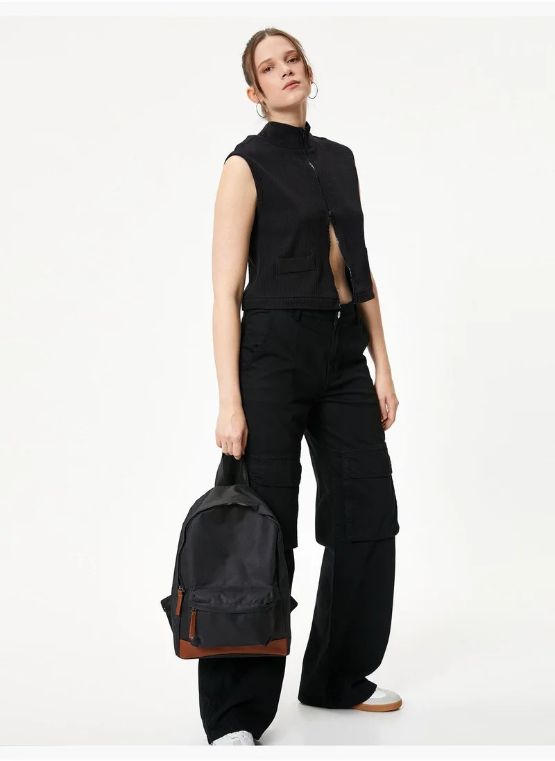 كوتون Backpack Bag Multi Compartment Zippered Faux Leather Detailed