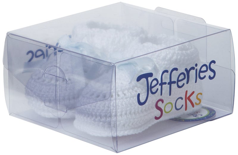 Jefferies Socks جوارب جيفري للبنات الرضع، حذاء كروشيه يدوي، أبيض/أزرق، حديثي الولادة (2681) - Image 2