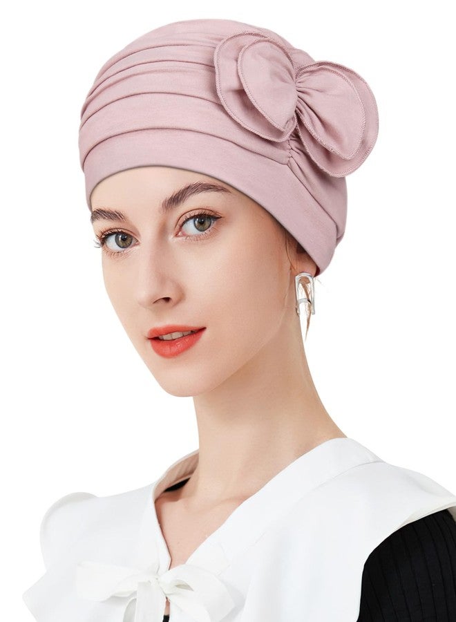 Awefeel Pleated Cotton Hat with Fancy Butterfly Bow for Hair Loss Women, Soft Pink, One size - Image 3
