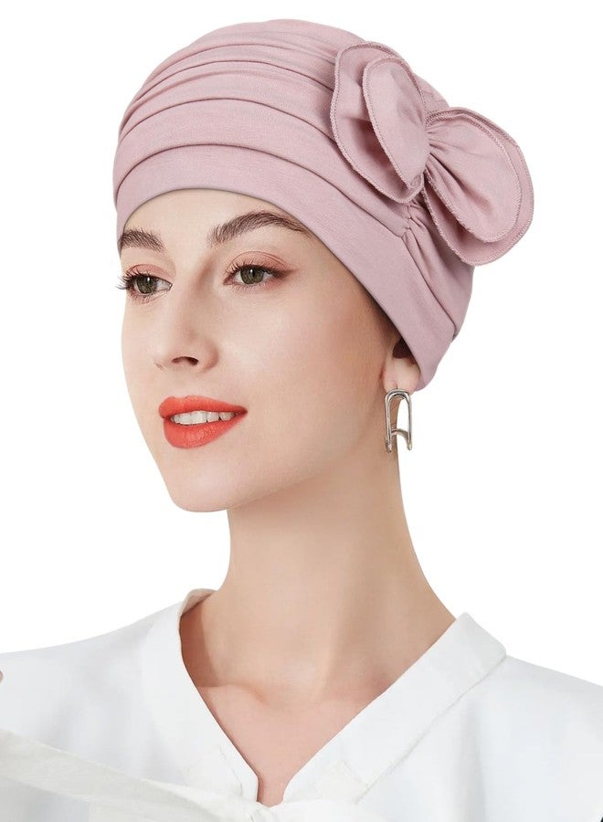 Awefeel Pleated Cotton Hat with Fancy Butterfly Bow for Hair Loss Women, Soft Pink, One size - Image 1