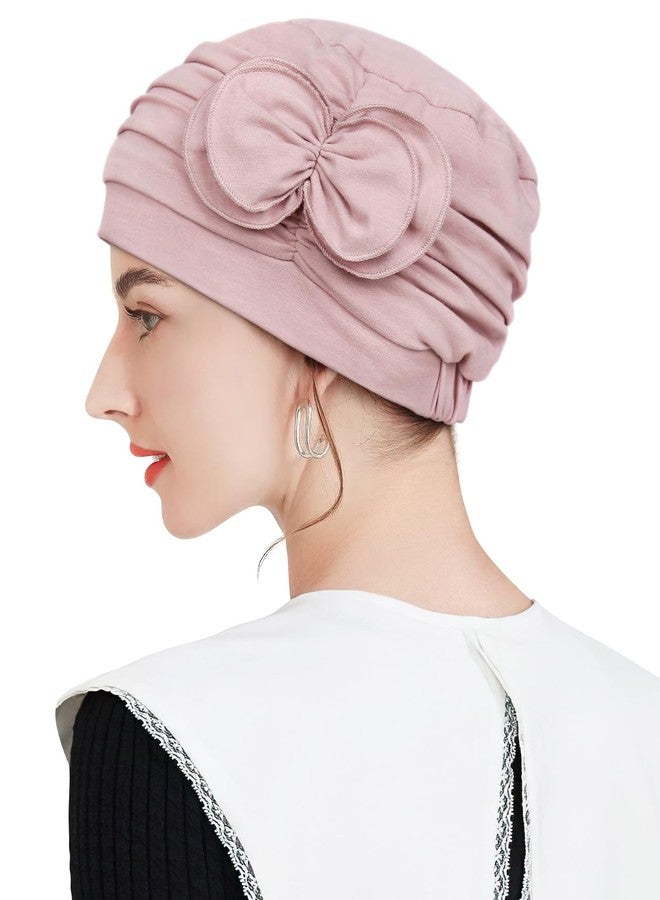 Awefeel Pleated Cotton Hat with Fancy Butterfly Bow for Hair Loss Women, Soft Pink, One size - Image 2