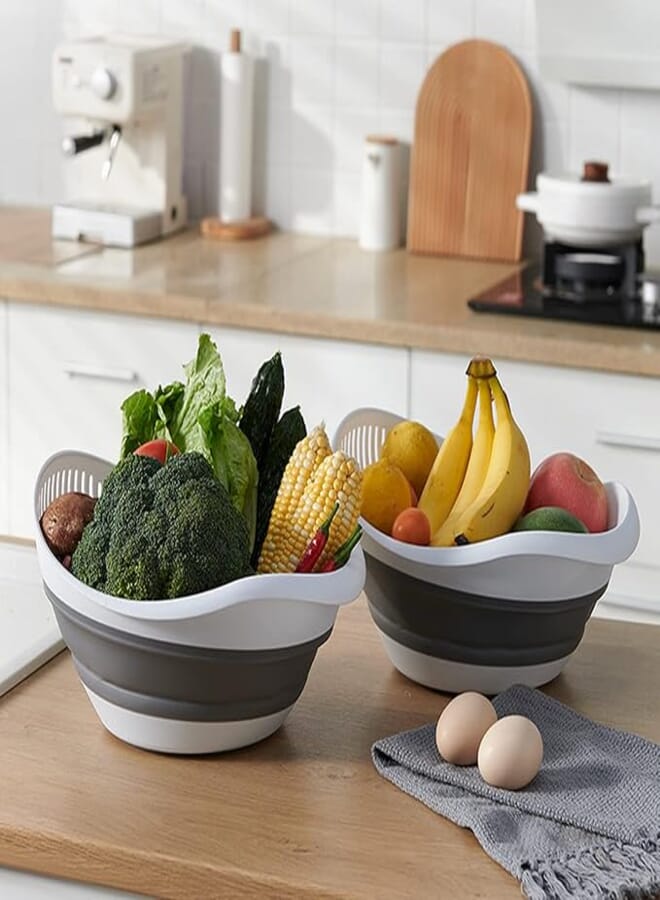 SYNCVIBE Collapsible Plastic Washing Nesting Bowl Colander,Folding Kitchen Food Wash and Drain Bowl Basin Tub,Veggies/Fruits/Pasta/Rice Washer Strainer Colander