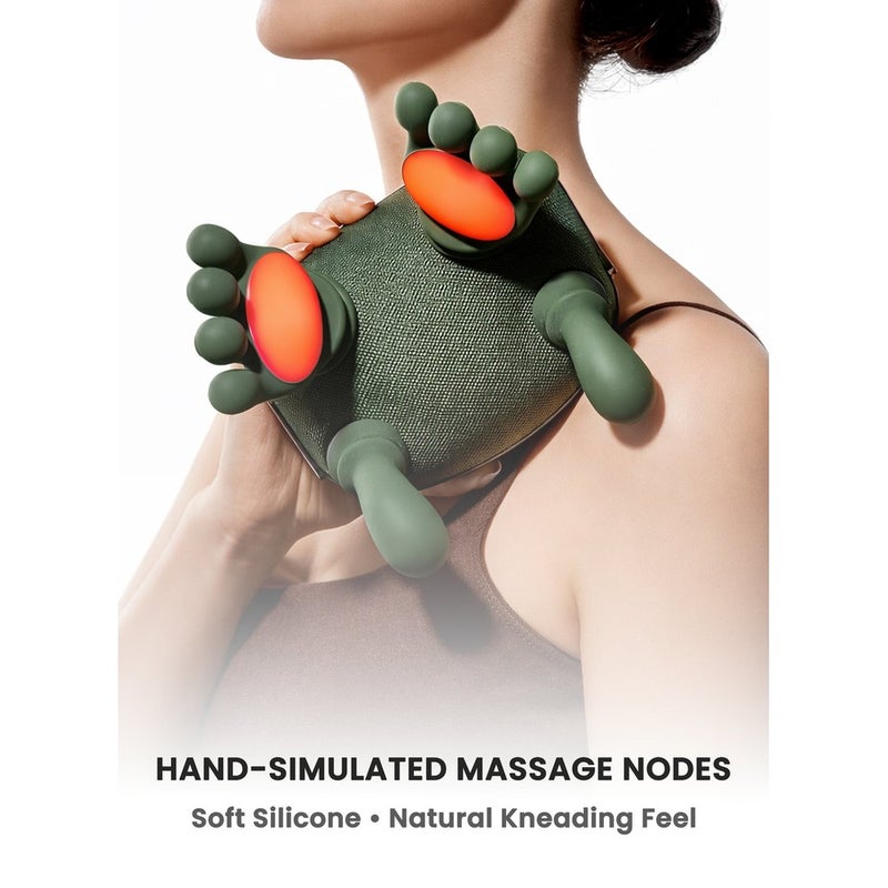 Massager Neck and Shoulder Massager 4D Deep Kneading With Dual Heat Cordless Rechargeable Soft Silicone Heads For Back Arms Legs Calves Olive Green - Image 3