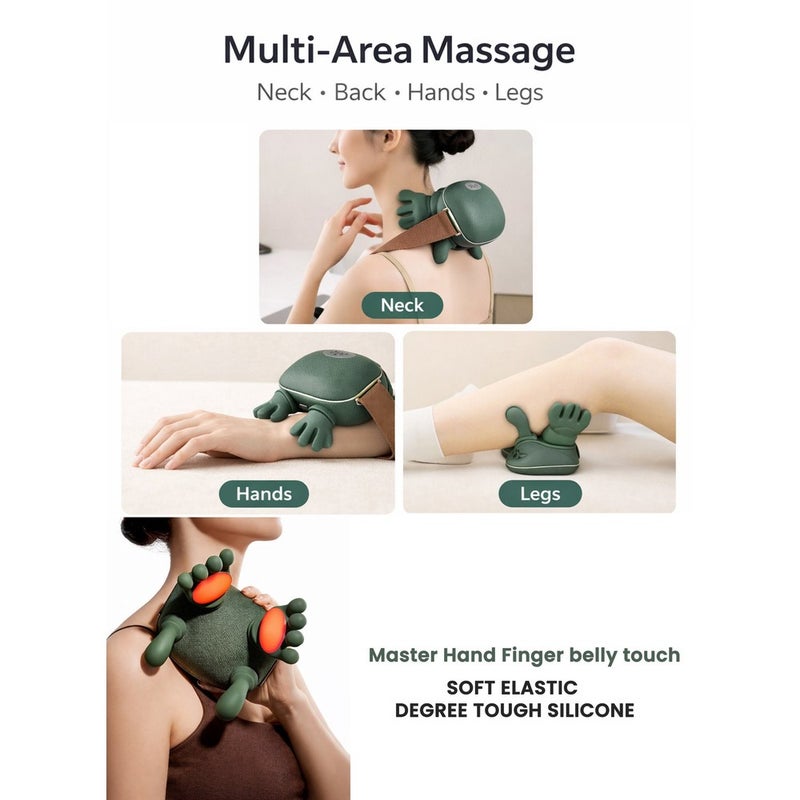 Massager Neck and Shoulder Massager 4D Deep Kneading With Dual Heat Cordless Rechargeable Soft Silicone Heads For Back Arms Legs Calves Olive Green - Image 2