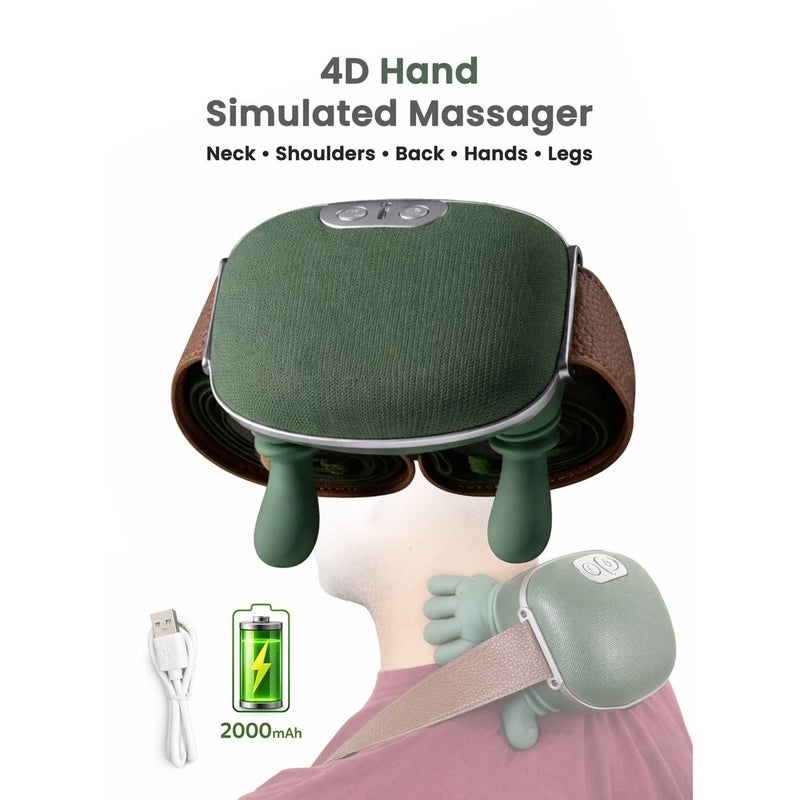 Massager Neck and Shoulder Massager 4D Deep Kneading With Dual Heat Cordless Rechargeable Soft Silicone Heads For Back Arms Legs Calves Olive Green - Image 1