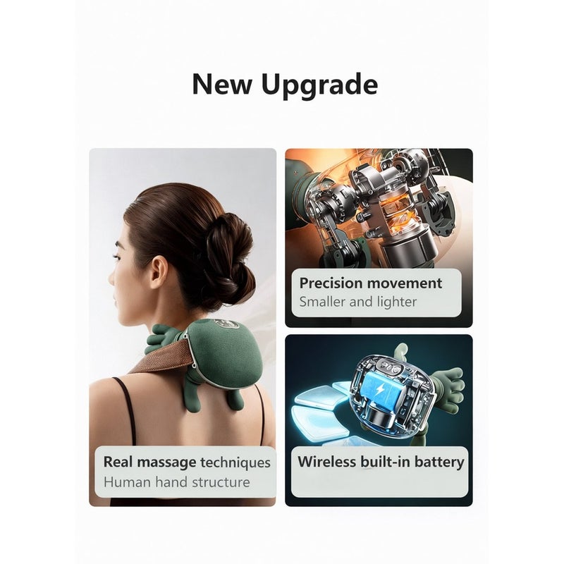 Massager Neck and Shoulder Massager 4D Deep Kneading With Dual Heat Cordless Rechargeable Soft Silicone Heads For Back Arms Legs Calves Olive Green - Image 4