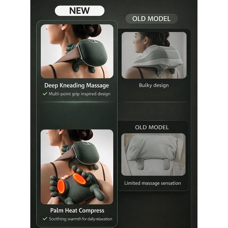 Massager Neck and Shoulder Massager 4D Deep Kneading With Dual Heat Cordless Rechargeable Soft Silicone Heads For Back Arms Legs Calves Olive Green - Image 5