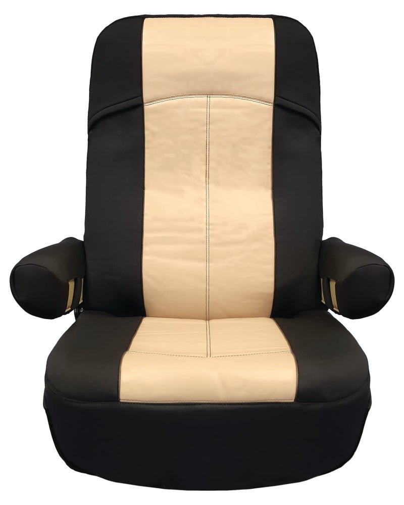 RV Designer GripFit Motorhome Seat Covers 2Pack Premium 100 PVC Leatherette ClassA RV PetFriendly EasytoClean Durable Fire Retardant Side Pockets Black and Tan