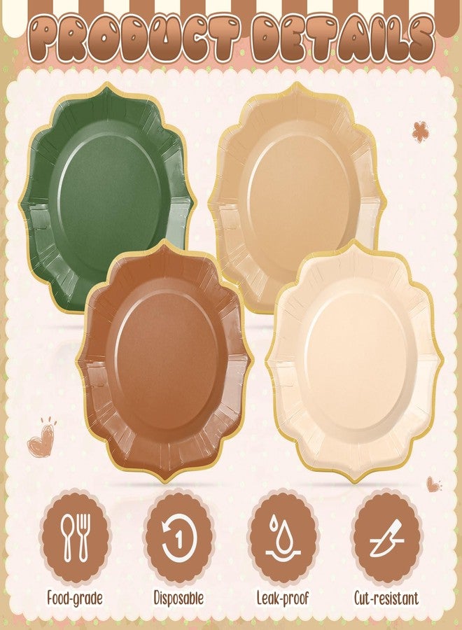 Potchen 48 Pcs Sage Green Brown Dessert Plates 7 Inch Woodland Forest Scalloped Disposable Party Paper Plate for Summer Wedding Birthday Baby Shower Party Supplies, 4 Colors - Image 4