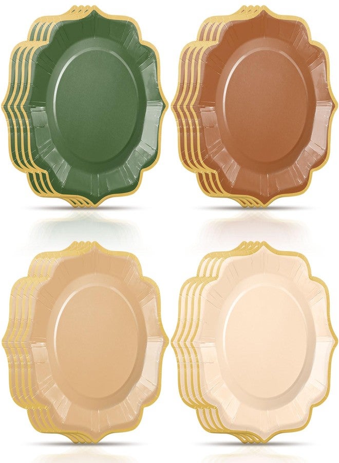 Potchen 48 Pcs Sage Green Brown Dessert Plates 7 Inch Woodland Forest Scalloped Disposable Party Paper Plate for Summer Wedding Birthday Baby Shower Party Supplies, 4 Colors - Image 1