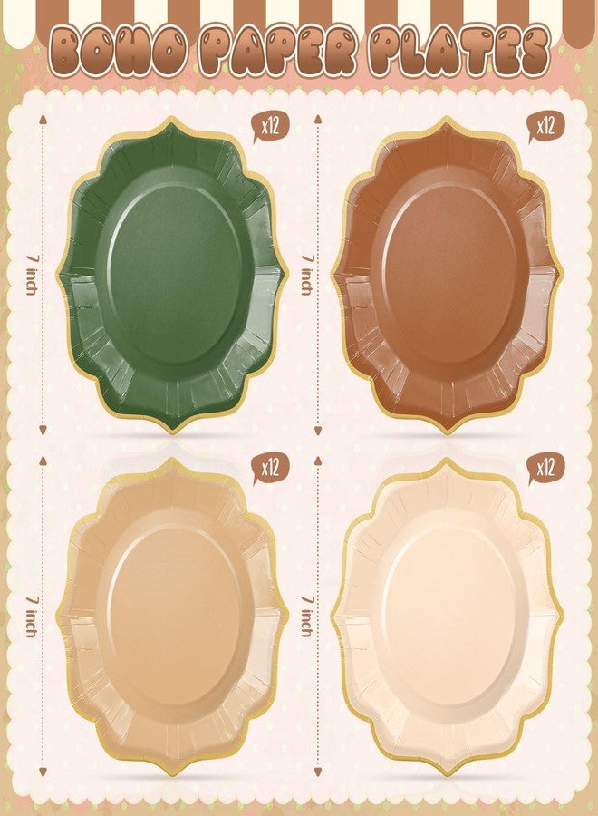 Potchen 48 Pcs Sage Green Brown Dessert Plates 7 Inch Woodland Forest Scalloped Disposable Party Paper Plate for Summer Wedding Birthday Baby Shower Party Supplies, 4 Colors - Image 3