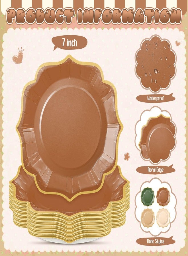 Potchen 48 Pcs Sage Green Brown Dessert Plates 7 Inch Woodland Forest Scalloped Disposable Party Paper Plate for Summer Wedding Birthday Baby Shower Party Supplies, 4 Colors - Image 5