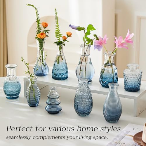 Ulodimi Glass Bud Vase Set of 30 - Small Vases for Flowers in Bulk - Assorted Vintage Crystal Vases for Flowers, Table Centerpieces (Blue, 30 Pcs) - Image 3
