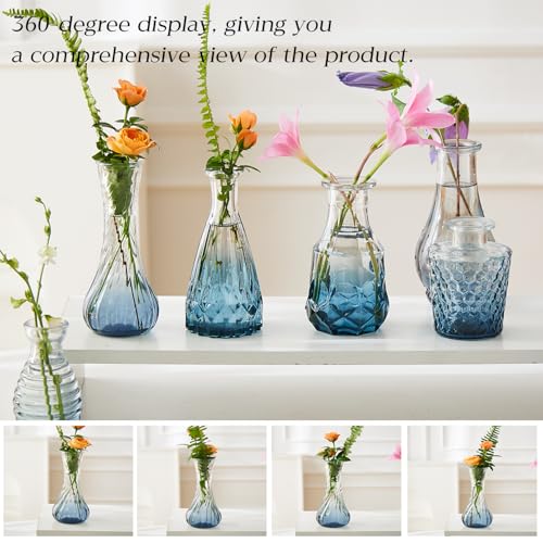 Ulodimi Glass Bud Vase Set of 30 - Small Vases for Flowers in Bulk - Assorted Vintage Crystal Vases for Flowers, Table Centerpieces (Blue, 30 Pcs) - Image 4