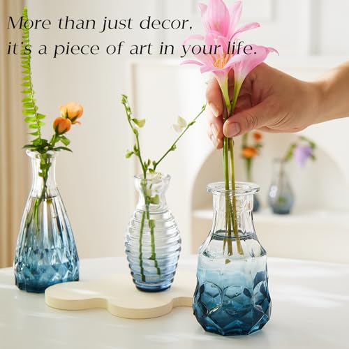 Ulodimi Glass Bud Vase Set of 30 - Small Vases for Flowers in Bulk - Assorted Vintage Crystal Vases for Flowers, Table Centerpieces (Blue, 30 Pcs) - Image 2