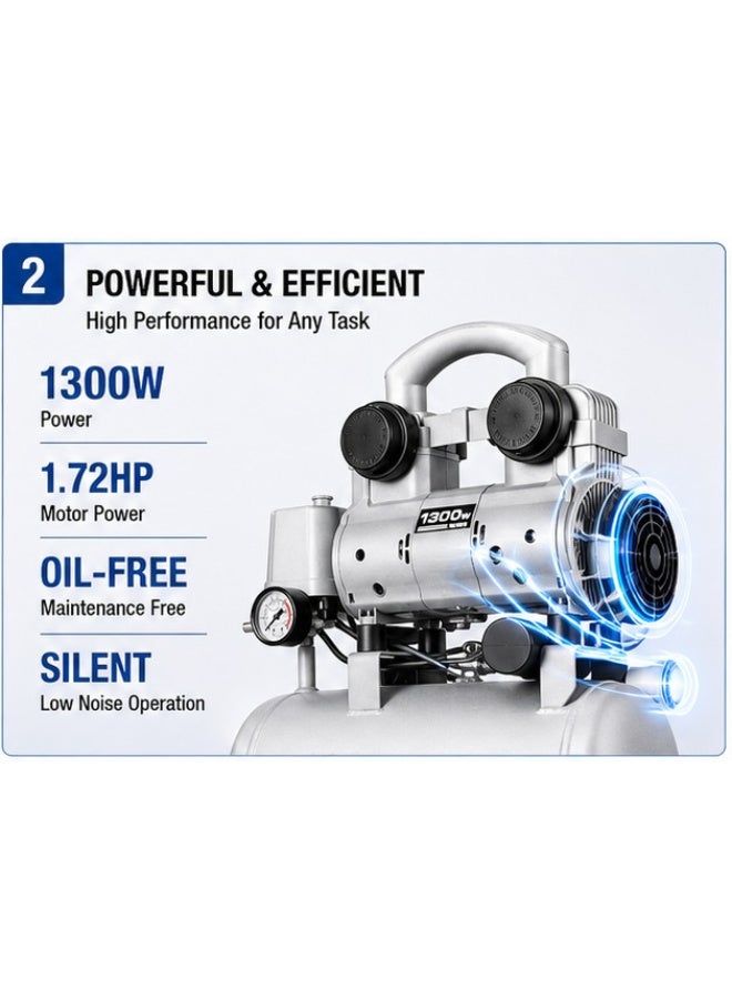 هيونداي ضاغط هواء صامت هيونداي HP-1090 سعة 10 لتر 1300 واط ضغط 120 PSI - Image 3