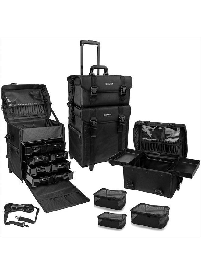 Shany Soft Makeup Artist Rolling Trolley Cosmetic Case with Free Set of Mesh Bags - Jet Black  - Image 1