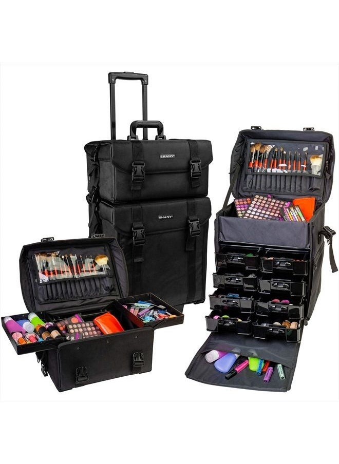Shany Soft Makeup Artist Rolling Trolley Cosmetic Case with Free Set of Mesh Bags - Jet Black  - Image 5