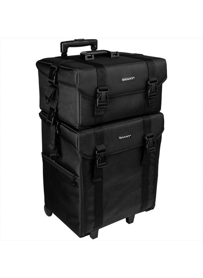 Shany Soft Makeup Artist Rolling Trolley Cosmetic Case with Free Set of Mesh Bags - Jet Black  - Image 2