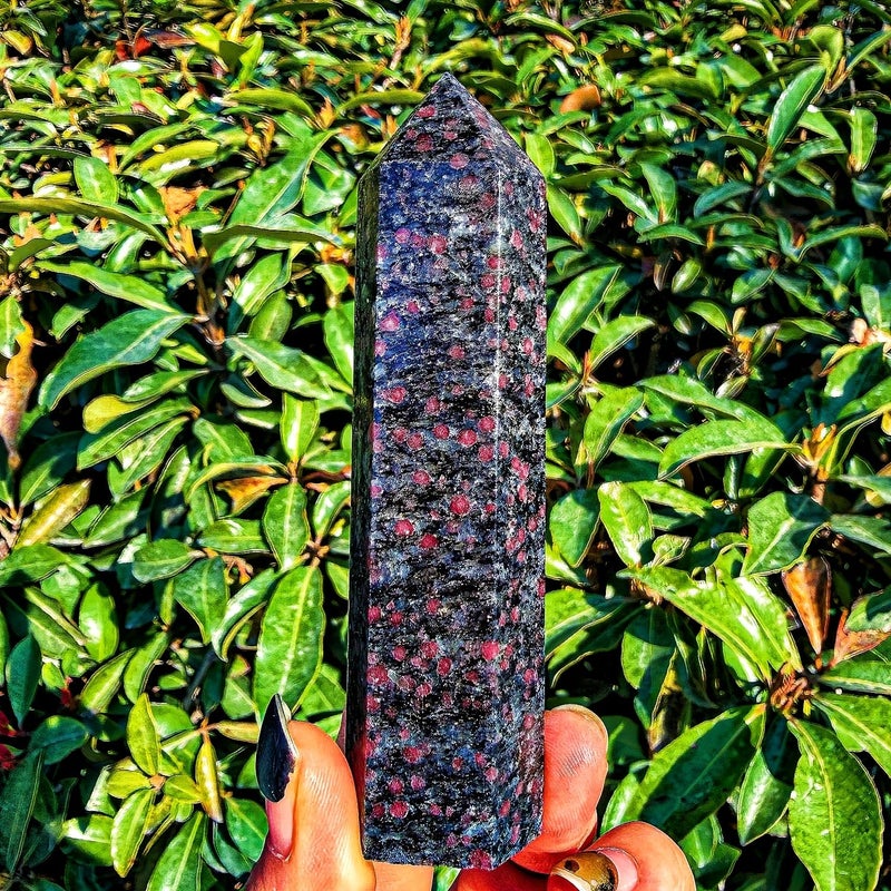 Natural Garnet Biotite Symbiotic Crystal Quartz Matrix Tower Pointed Stele 7 to 8cm Polished Stone Spiritual Gemstone Interior Decoration Crystal Array Combination Holiday Gift Personal Collection - Image 5