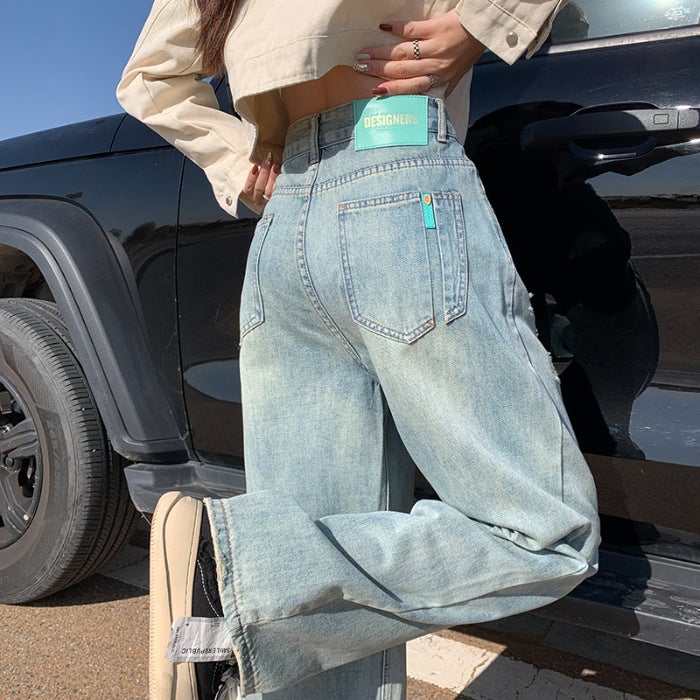 American Style Wide Leg Jeans Women'S High Waist Loose Slimming Straight Drape Pants - Image 1