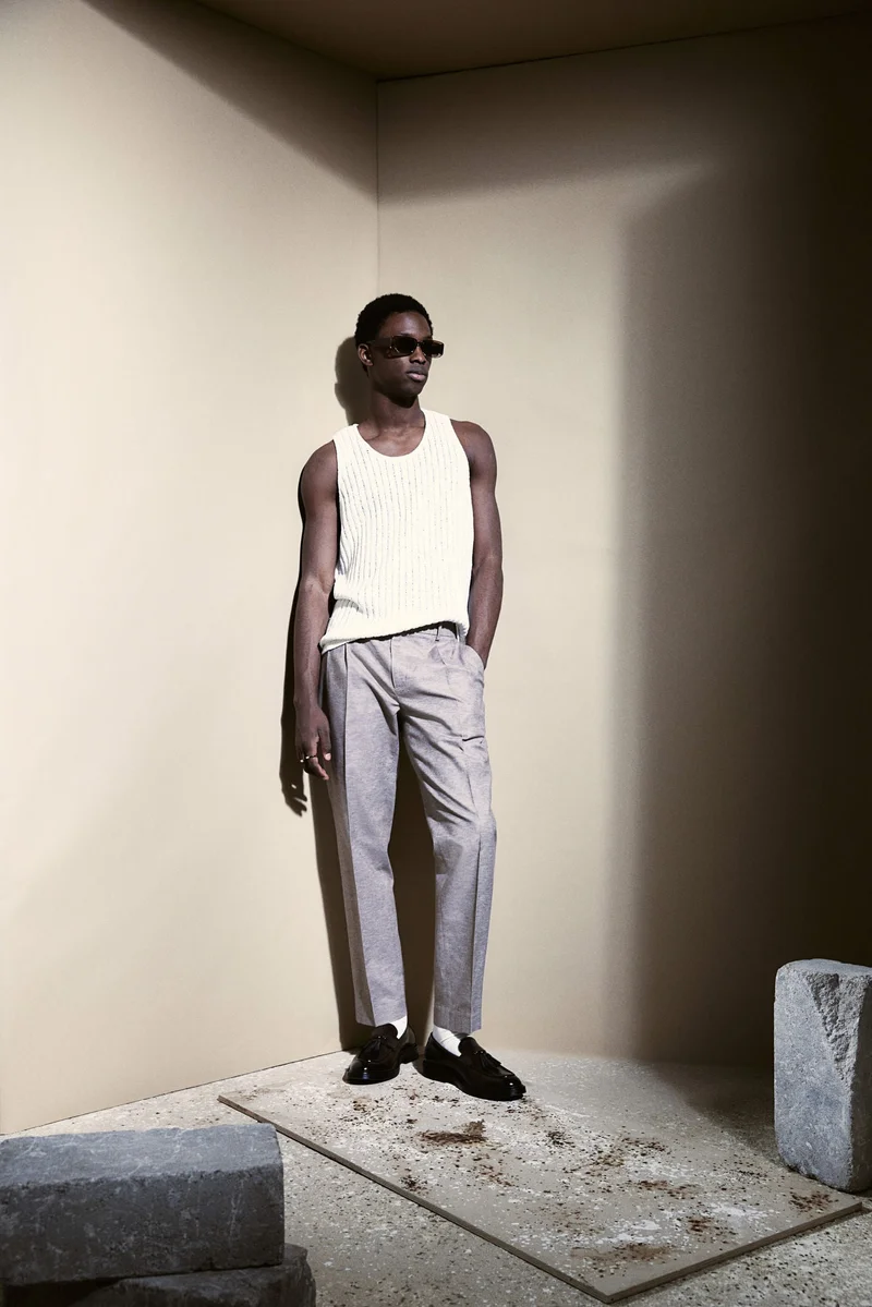 H&M Regular Fit Tailored linen-blend trousers