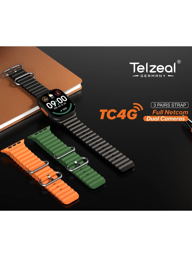 Telzeal - Telzeal TC4G 2.2 Inch Full Screen Display Smart Watch With Dual Camera and Sim Card Support  With 3 Pair Straps and Wireless Charger For Ladies and Gents - Image 1