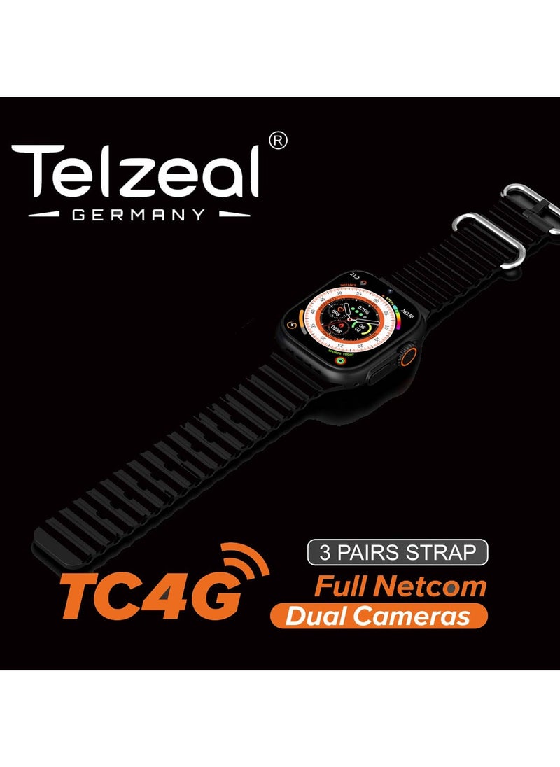 Telzeal - Telzeal TC4G 2.2 Inch Full Screen Display Smart Watch With Dual Camera and Sim Card Support  With 3 Pair Straps and Wireless Charger For Ladies and Gents - Image 1