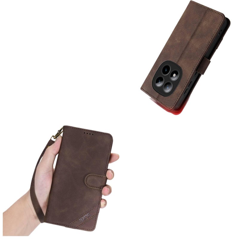 غطاء واقي بسيليكون باللون Dark Green من السيليكون لـ Redmi Note 14 مع محفظة قابلة للطي وحماية من السقوط مع مقاوم للصدمات مع حبل تعليق للطاولة للمكتب المنزلي للتنقل اليومي - Image 2