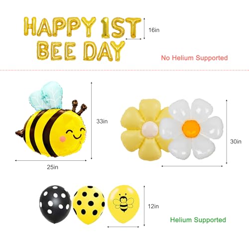 Finypa Happy 1st Bee Day Balloon Bee Themed Birthday Party Decorations, Happy Bee Day Balloons Banner, Yellow Bee Foil Balloons Daisy Mylar Foil Balloons for Boys Girls Happy 1st Bee Day Decoration - Image 3