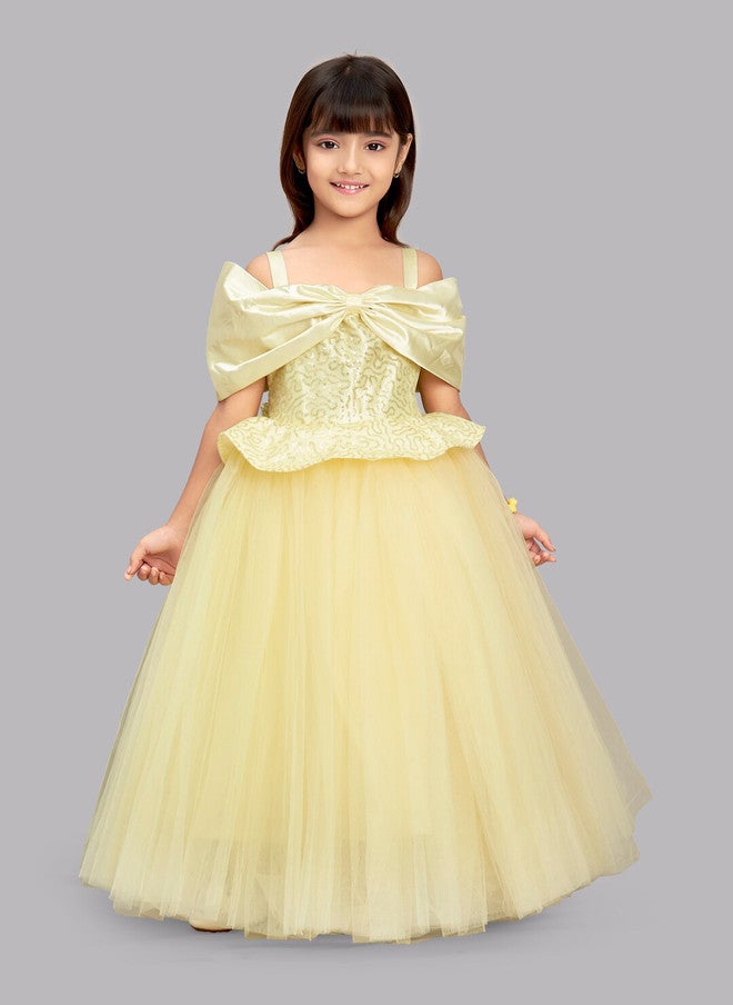 PinkChick Yellow Off-Shoulder Maxi Dress for Girls - Image 1