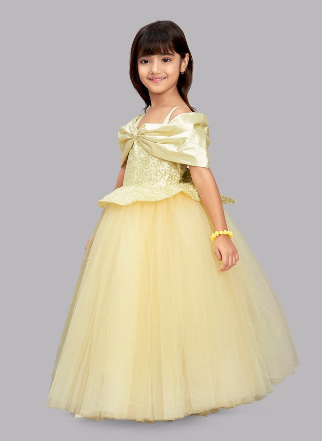 PinkChick Yellow Off-Shoulder Maxi Dress for Girls - Image 4
