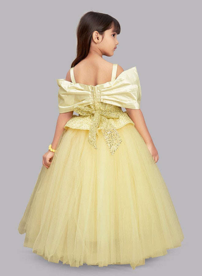PinkChick Yellow Off-Shoulder Maxi Dress for Girls - Image 5