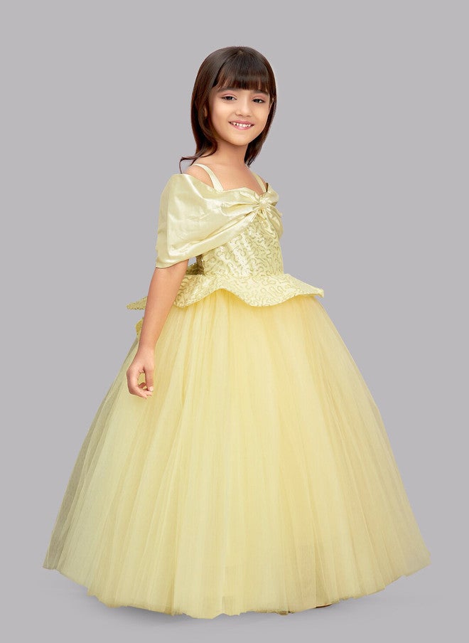 PinkChick Yellow Off-Shoulder Maxi Dress for Girls - Image 3