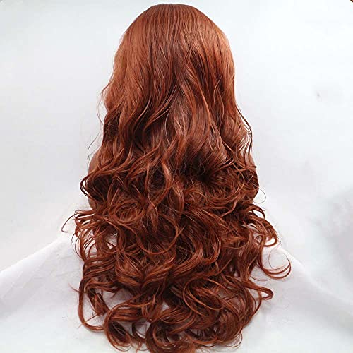 melody wig 350#Color Brown Red Synthetic Lace Front Wigs For Women Hair Long Copper Red Body Wave Glueless Hair Heat Resistant Fiber Long Wavy Wigs - Image 3
