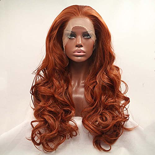 melody wig 350#Color Brown Red Synthetic Lace Front Wigs For Women Hair Long Copper Red Body Wave Glueless Hair Heat Resistant Fiber Long Wavy Wigs - Image 1