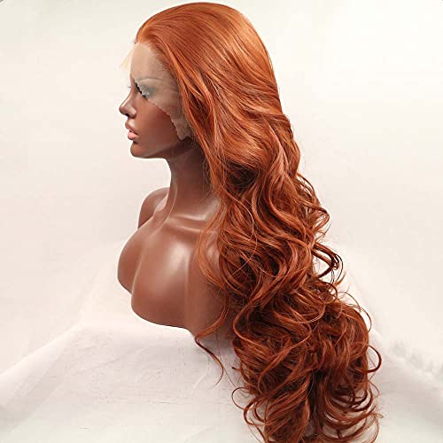 melody wig 350#Color Brown Red Synthetic Lace Front Wigs For Women Hair Long Copper Red Body Wave Glueless Hair Heat Resistant Fiber Long Wavy Wigs - Image 2