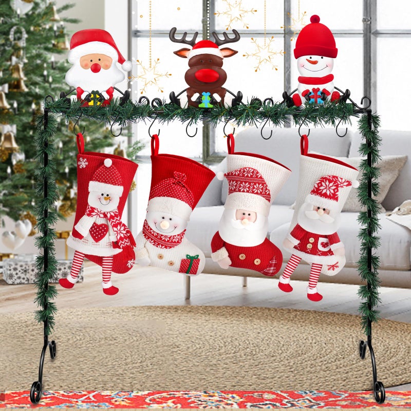 Mukum Christmas Stocking Holder Stand Hangers with 8 Hooks Metal Stocking Holder Freestanding for Floor Christmas Stocking Holders Christmas Decorations - Image 2