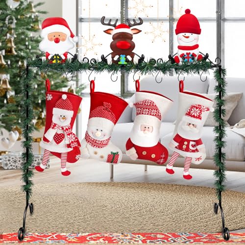 Mukum Christmas Stocking Holder Stand Hangers with 8 Hooks Metal Stocking Holder Freestanding for Floor Christmas Stocking Holders Christmas Decorations - Image 1