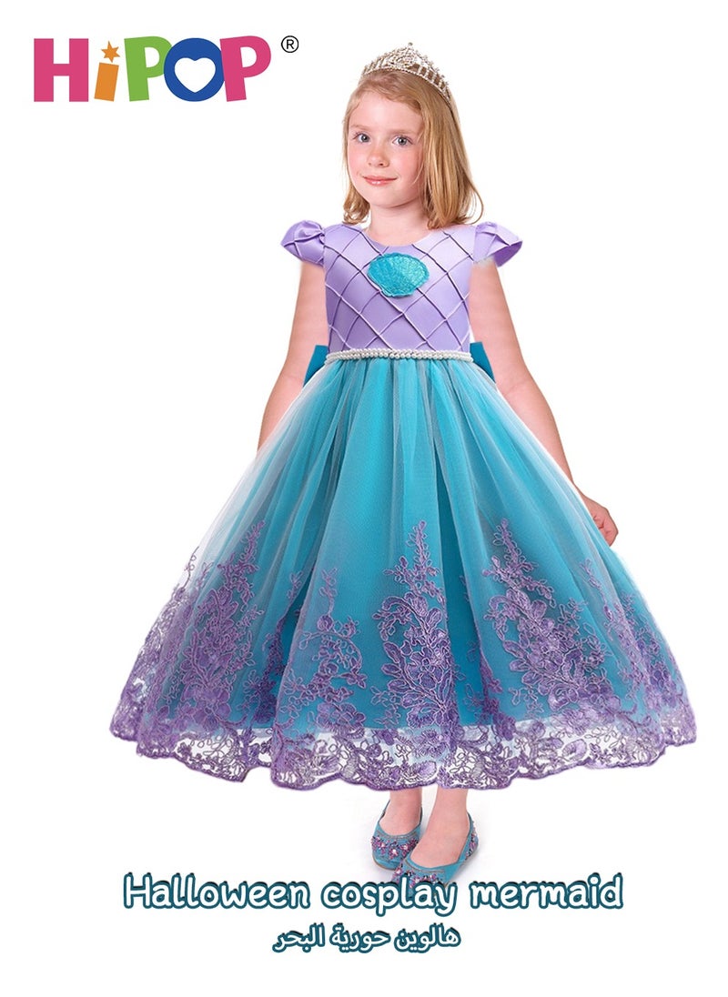 HIPOP Girls Princess Dress Up with Bustle,Cosplay Costume,Birthday Party Outfits,Blue Mermaid Dress with Support,110cm  - Image 2