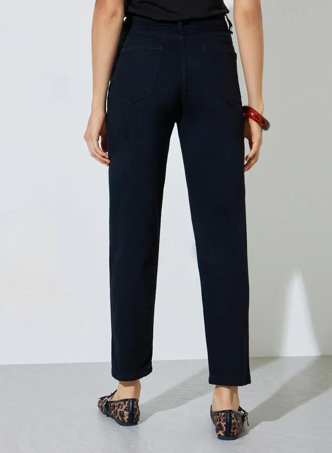 Styli Black Black Mid Rise Mom Fit Jeans for Women | Best Price UAE