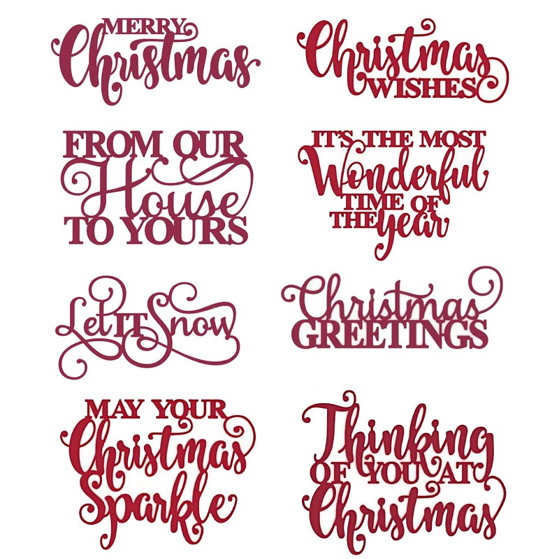 Briartw 8Pcs/Set Christmas Phrases Cutting Dies For Card Making Carbon Steel Embossing Stencil For Diy Decoration Scrapbooking Greetings Card Invitation Make Gifts For Family And Friends - Image 1