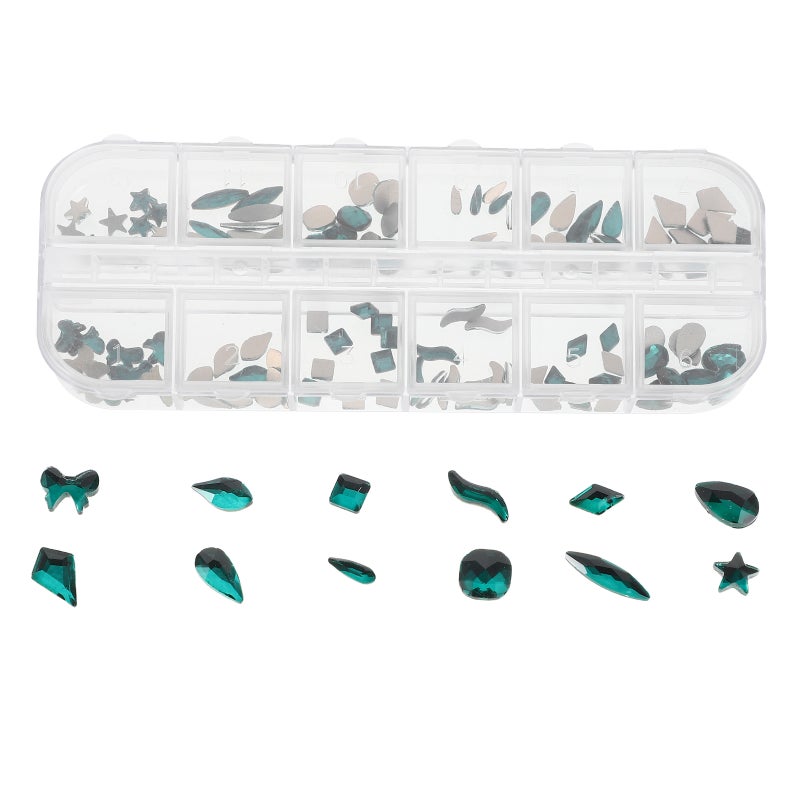 120pcs Nail Art Rhinestones Kit 12 Grids Green Flatback Rhinestone for DIY Nail Art Flat Back for Women Home Use - Image 4