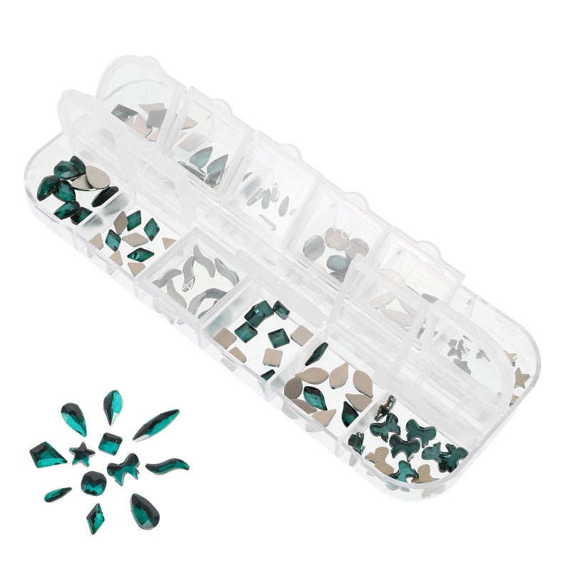 120pcs Nail Art Rhinestones Kit 12 Grids Green Flatback Rhinestone for DIY Nail Art Flat Back for Women Home Use - Image 5