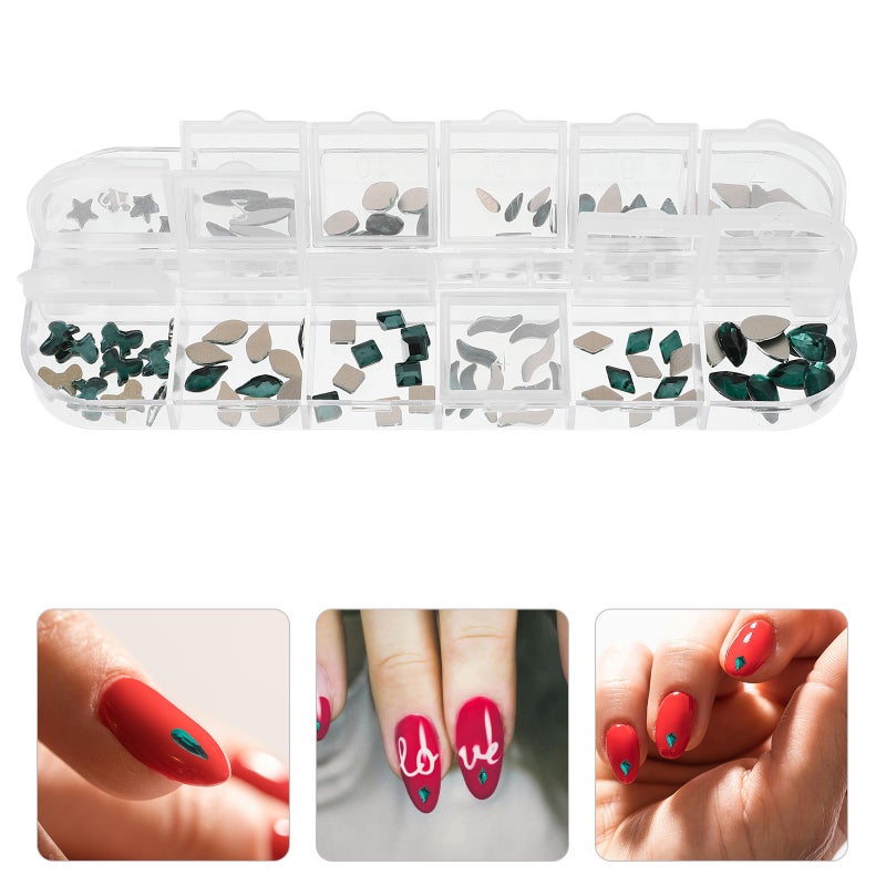 120pcs Nail Art Rhinestones Kit 12 Grids Green Flatback Rhinestone for DIY Nail Art Flat Back for Women Home Use - Image 3