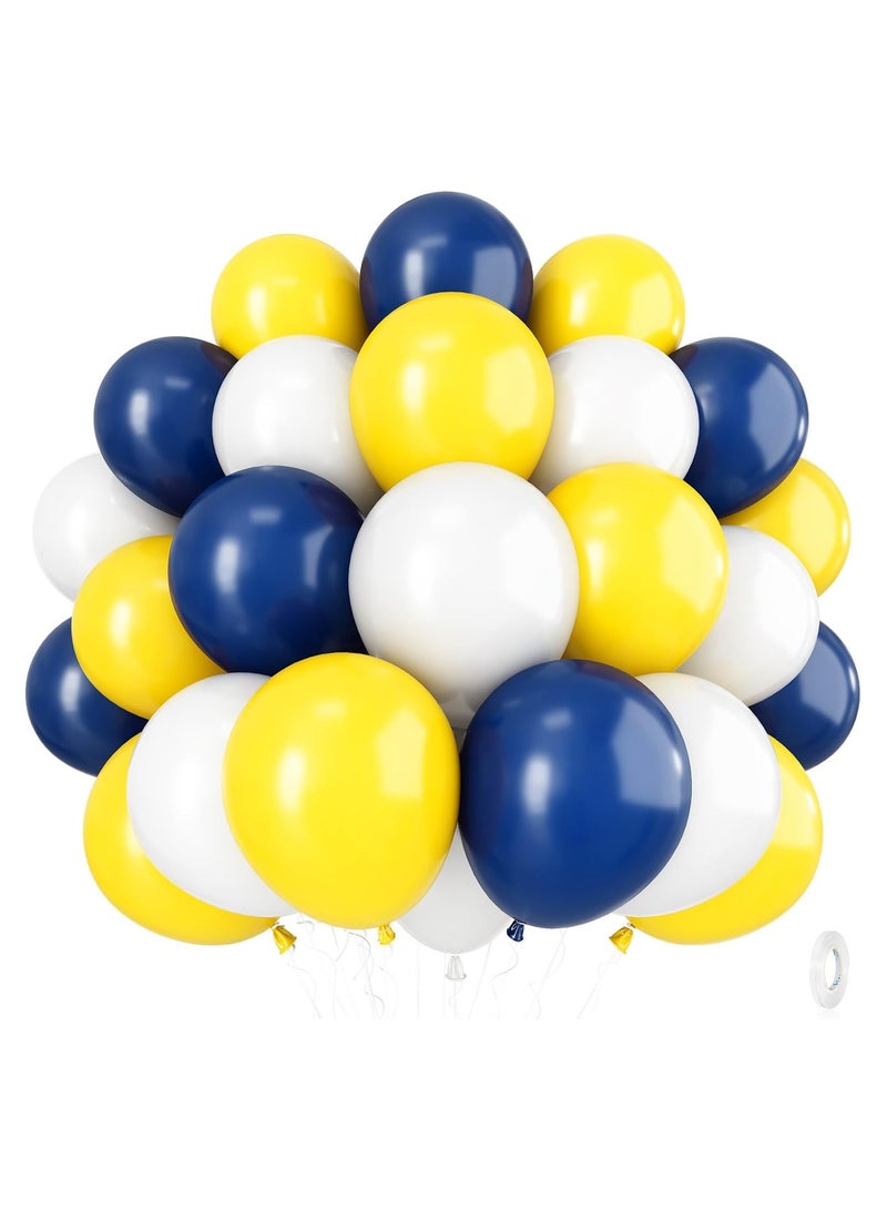 HOME ZONE 35 Pack Navy Blue Yellow White Balloons, 12 Inch Navy Blue Yellow White Party Balloons for Birthday Wedding Graduation Anniversary Party Decorations - Image 1